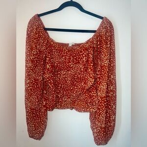 Burnt Orange Full Button Front Clasp Long Sleeve Blouse